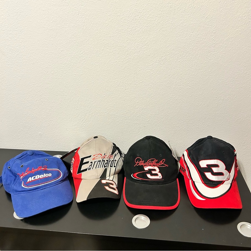 Dale Earnhardt Blue, Black, and Red Racing Hats Lot of 4